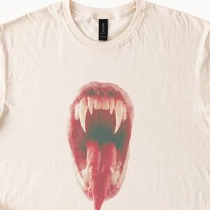 Open Mouth Fangs Graphic Tee Menacing Horror Design